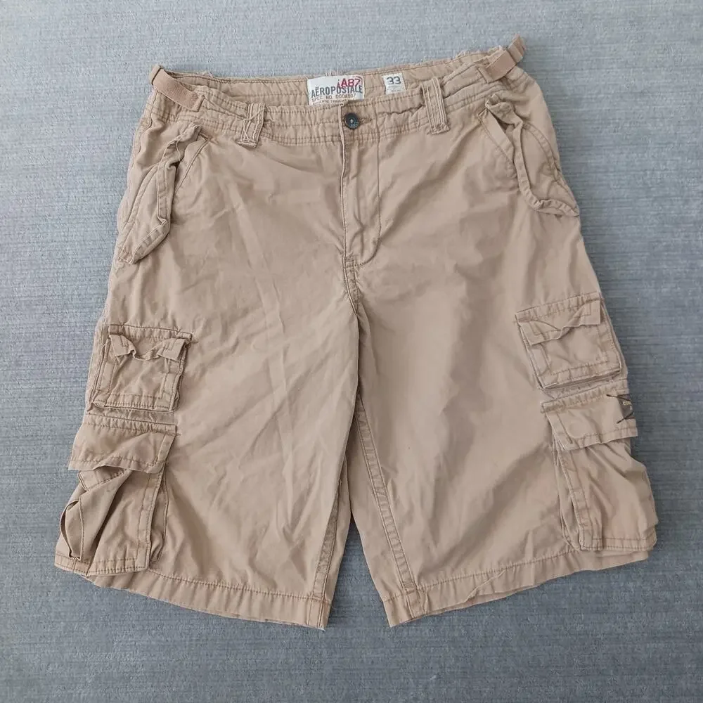 Y2K‎ Aeropostale A87 Utility Cargo Short 33x12 Beige Paratrooper Heavyweight